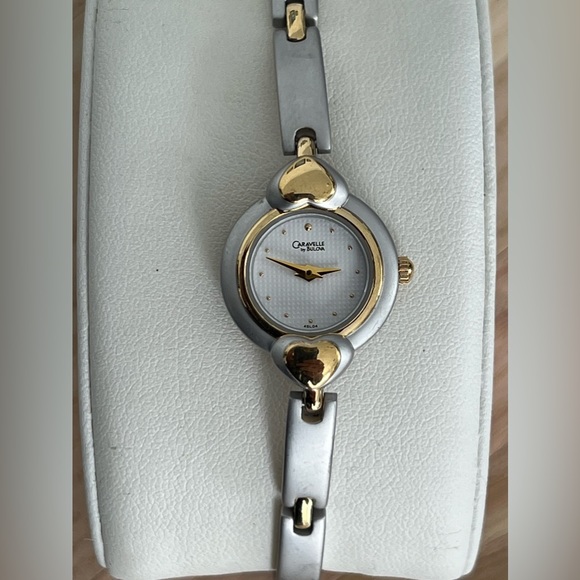 Caravelle by Bulova Ladies Watch Two Tone Hearts and Matte Bracelet White Dial - Picture 4 of 12